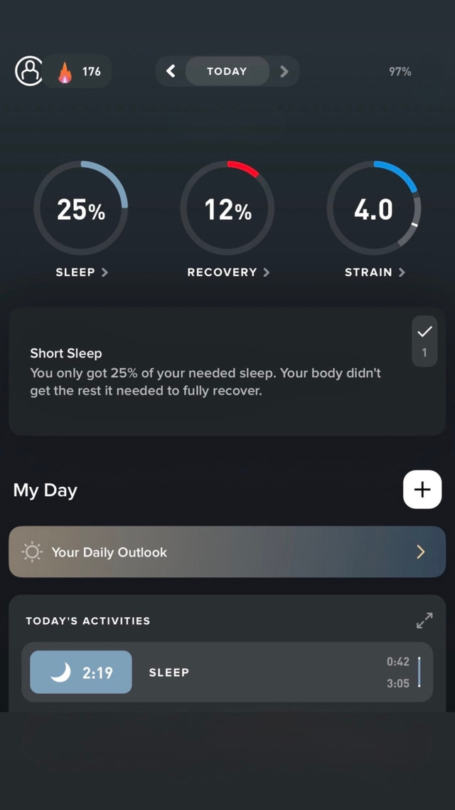 Fitness-Tracker Screenshot: 25% Schlaf, 12% Recovery